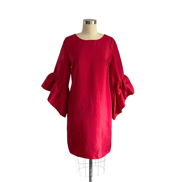Vince Camuto Red Silky Ruffle Sleeve Dress - 10 - Picture 1 of 7